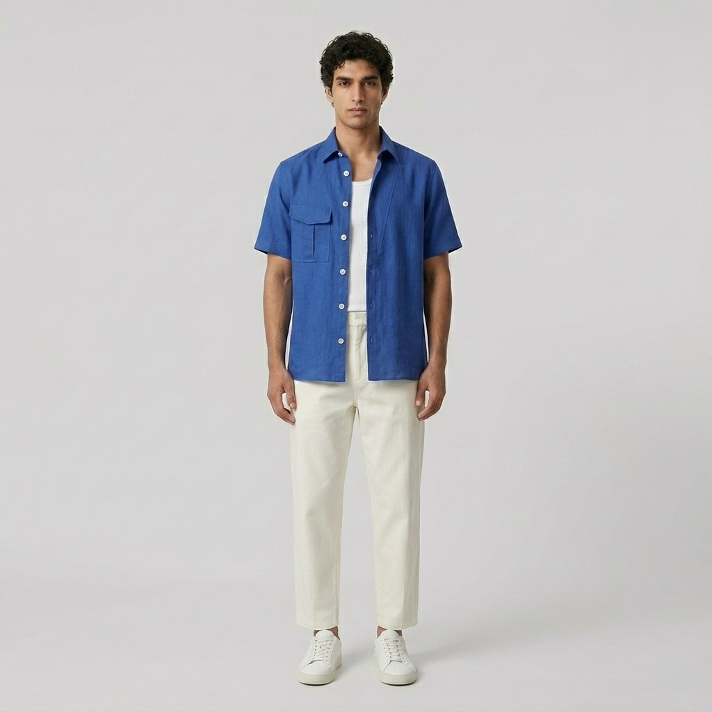 Linen-Blend Beach Shirt