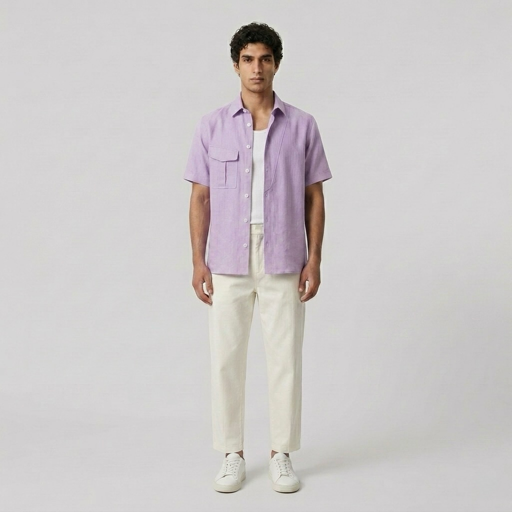 Linen-Blend Beach Shirt