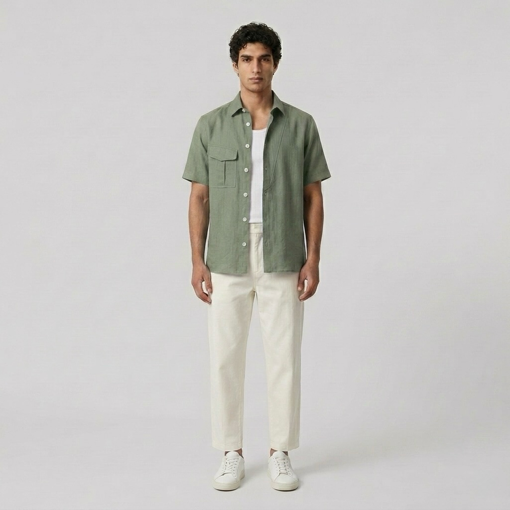 Linen-Blend Beach Shirt