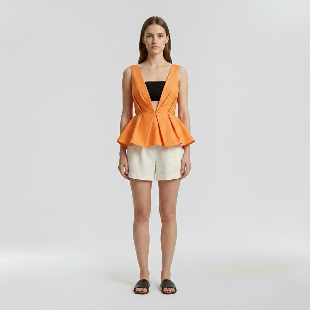 Plunge-Neck Peplum Blouse