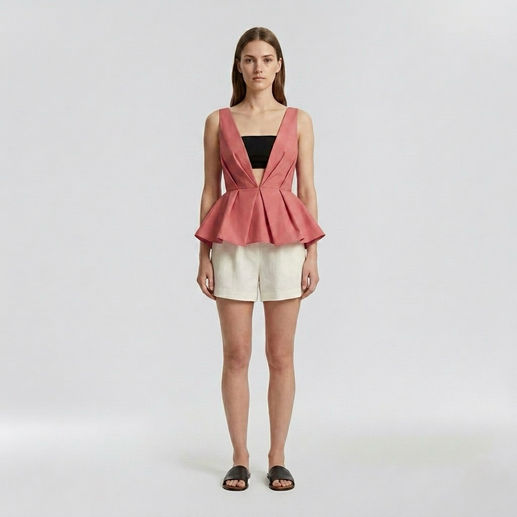 Plunge-Neck Peplum Blouse