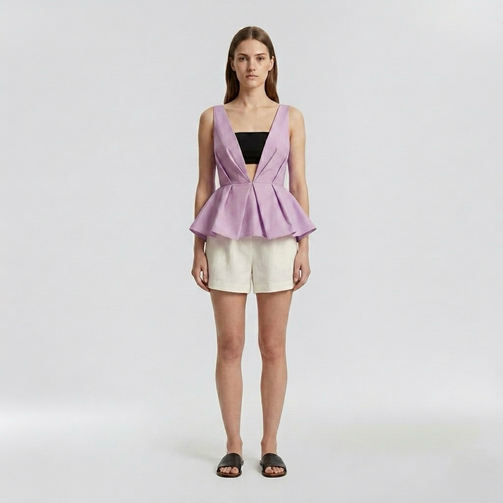 Plunge-Neck Peplum Blouse