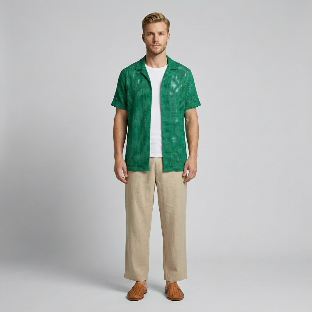 Open-Knit Camp Shirt