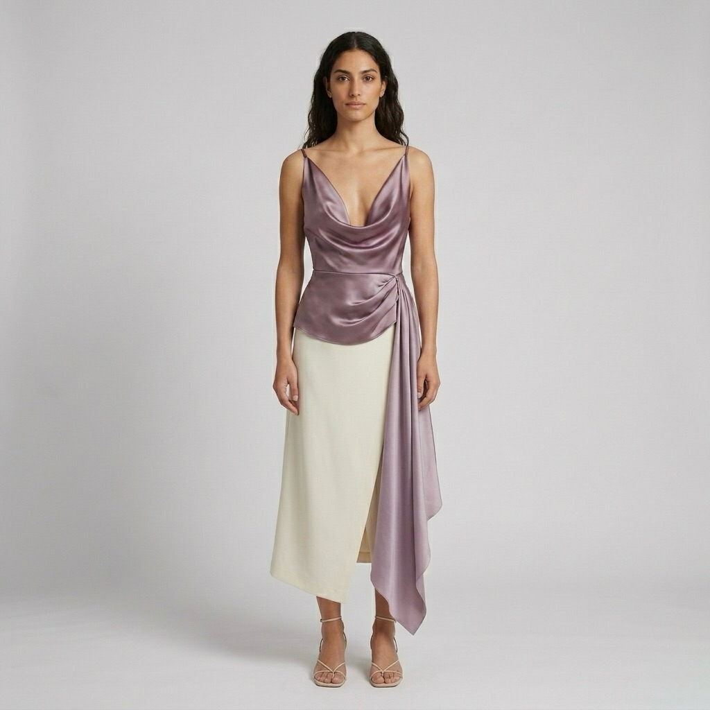 Cowl-Neck Satin Blouse