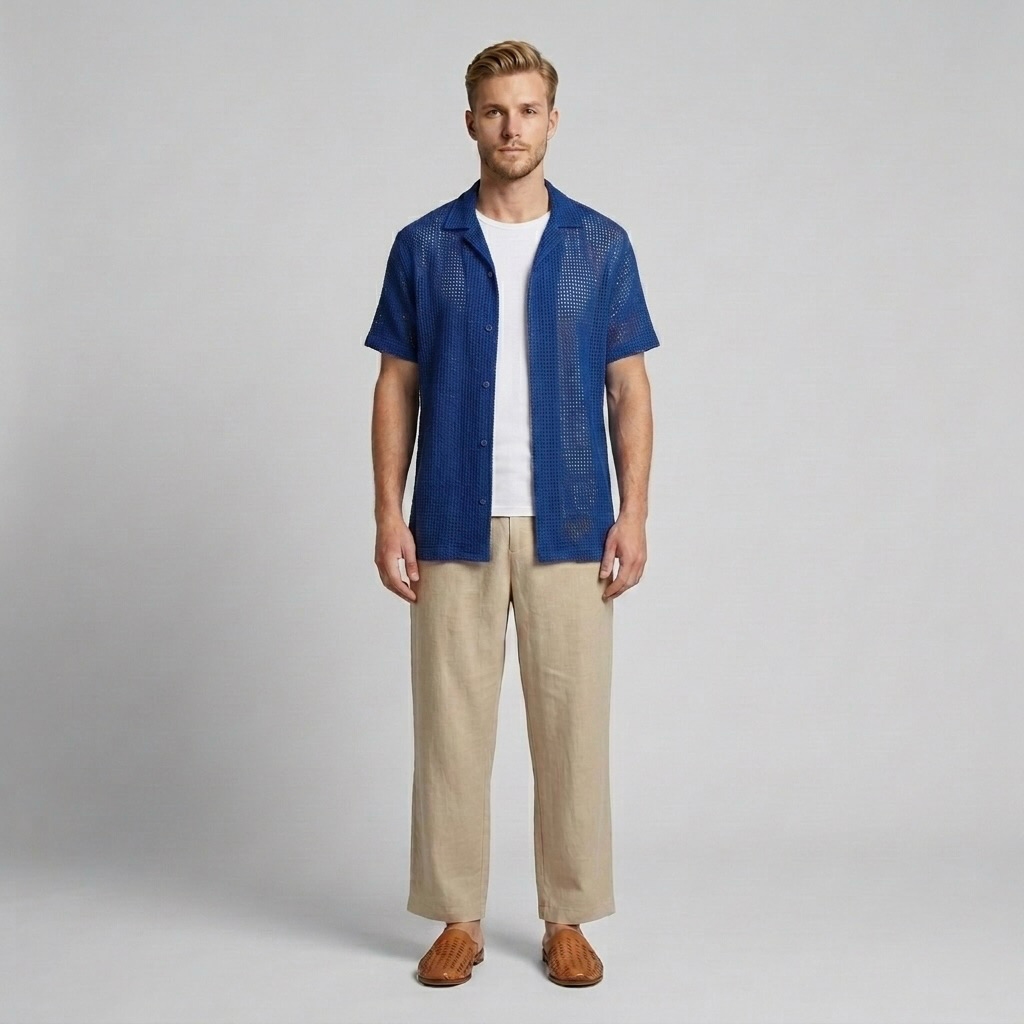 Open-Knit Camp Shirt