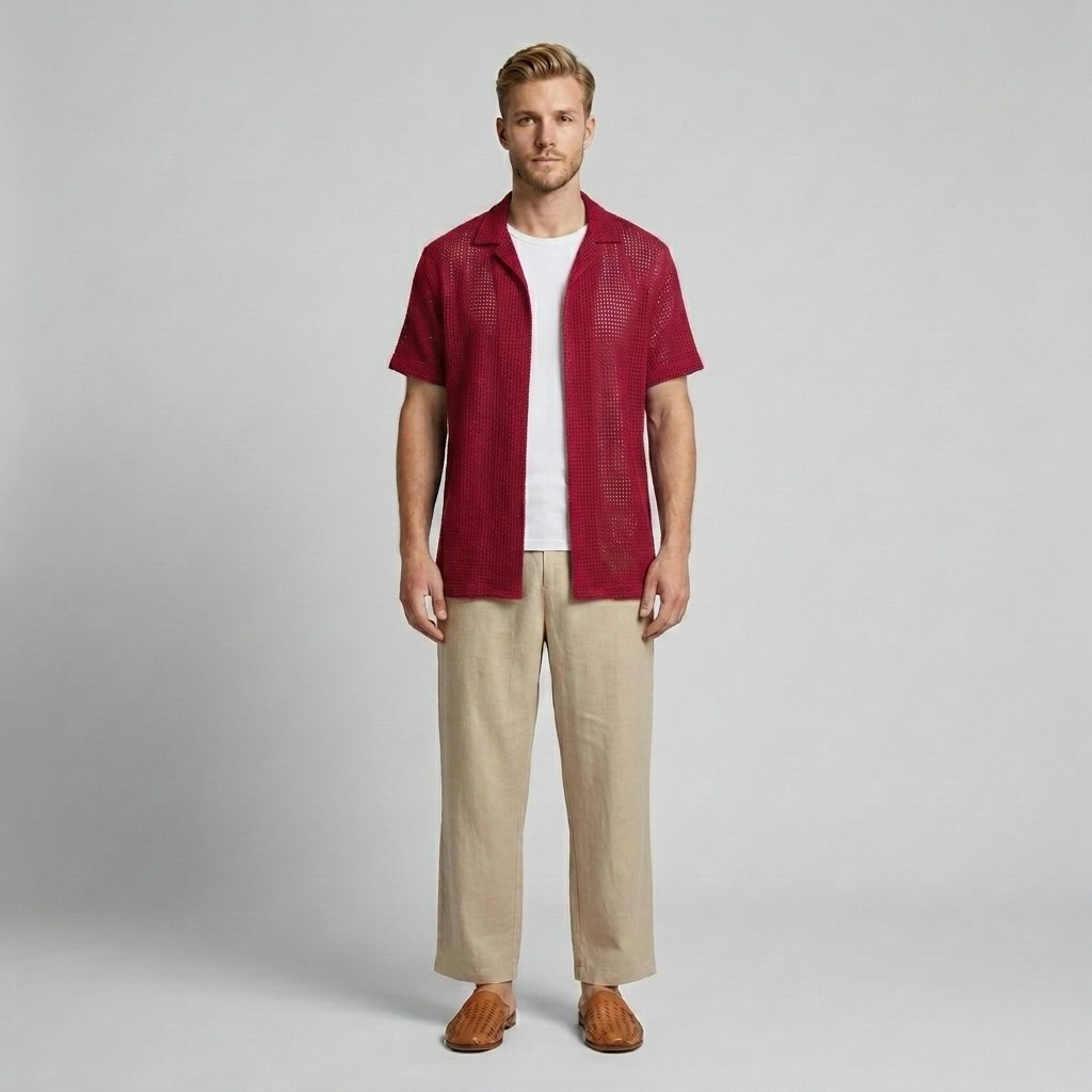 Open-Knit Camp Shirt