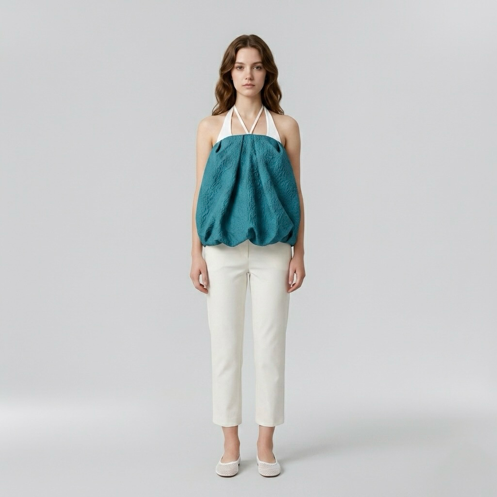 Bubble-Hem Halter Blouse