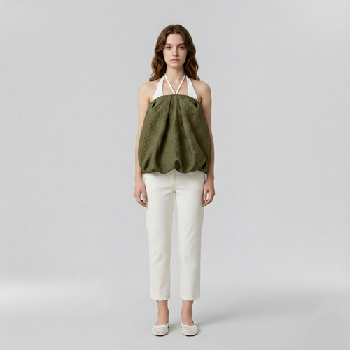 Bubble-Hem Halter Blouse