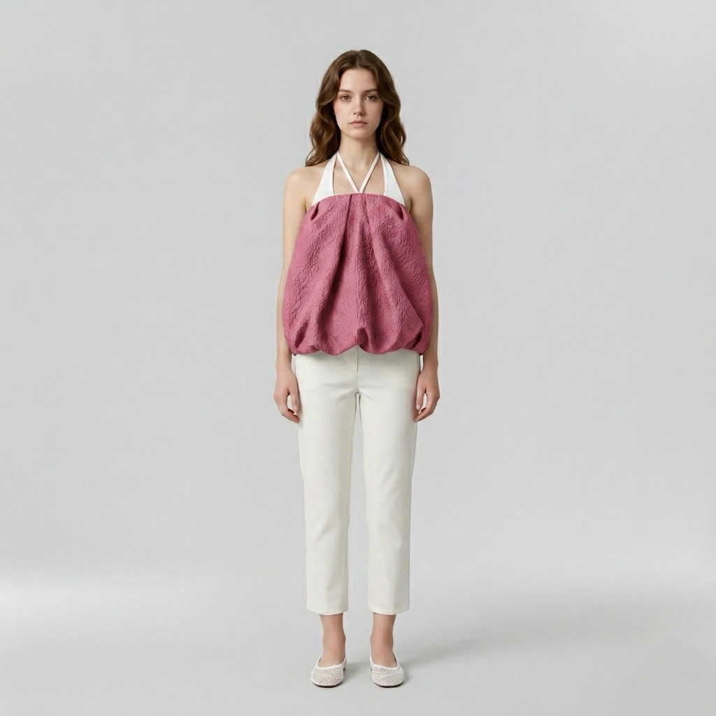 Bubble-Hem Halter Blouse