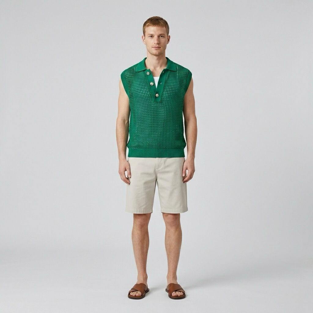 Open-Knit Polo Tank