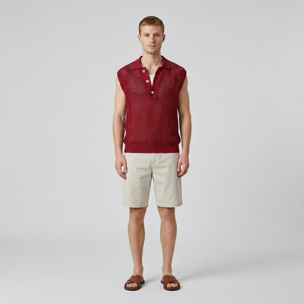 Open-Knit Polo Tank