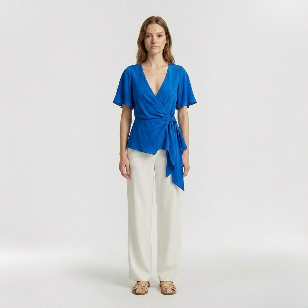 Flutter-Sleeve Wrap Blouse