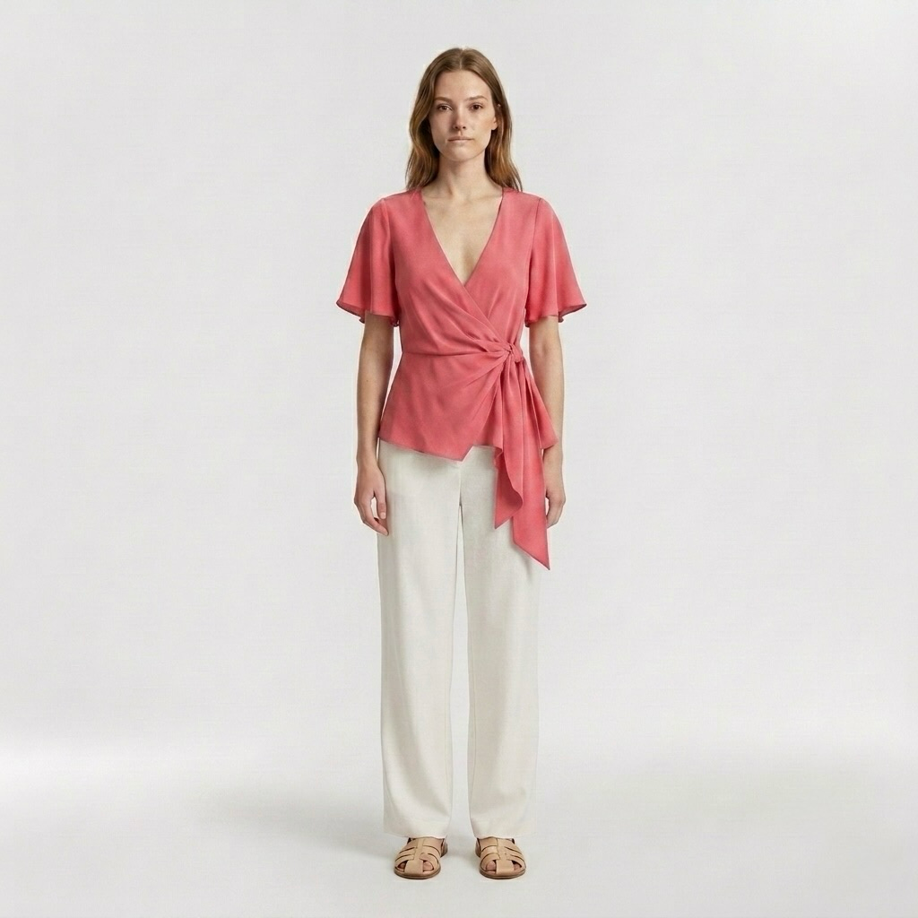 Flutter-Sleeve Wrap Blouse