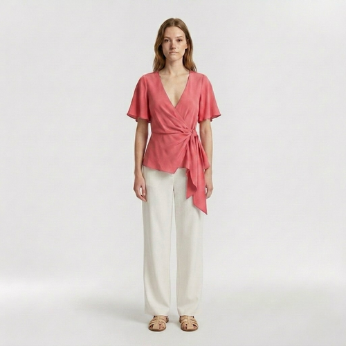 Flutter-Sleeve Wrap Blouse