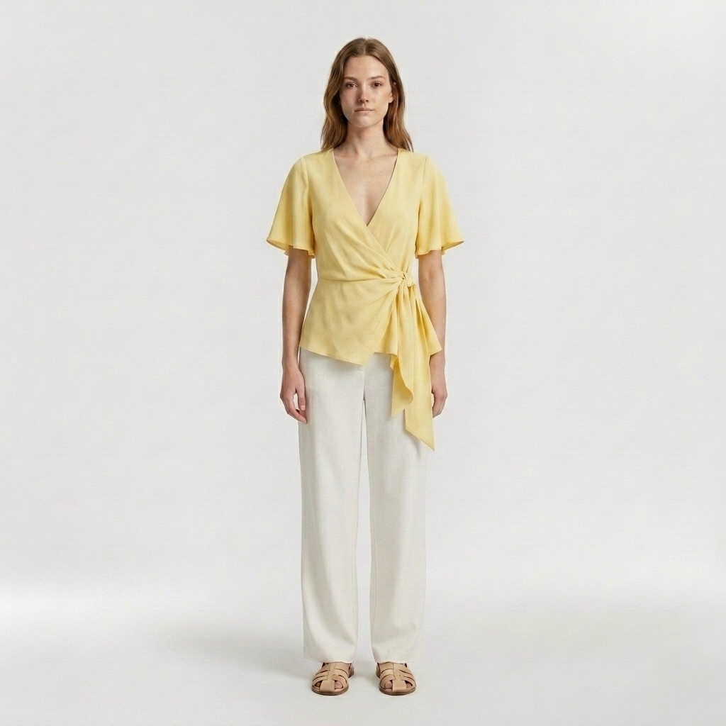 Flutter-Sleeve Wrap Blouse