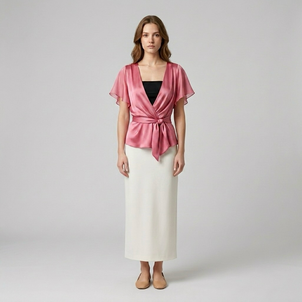 Wrap-Tie Satin Blouse