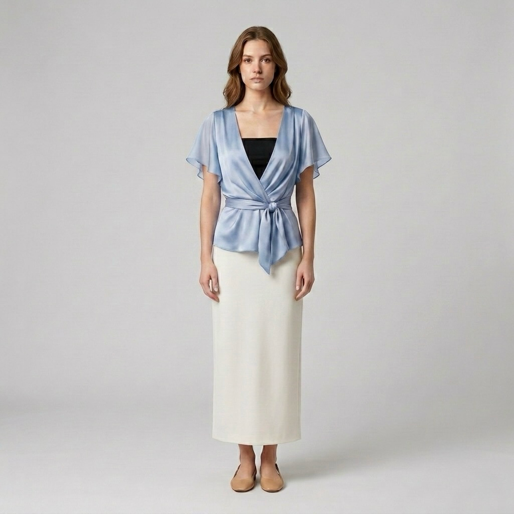 Wrap-Tie Satin Blouse