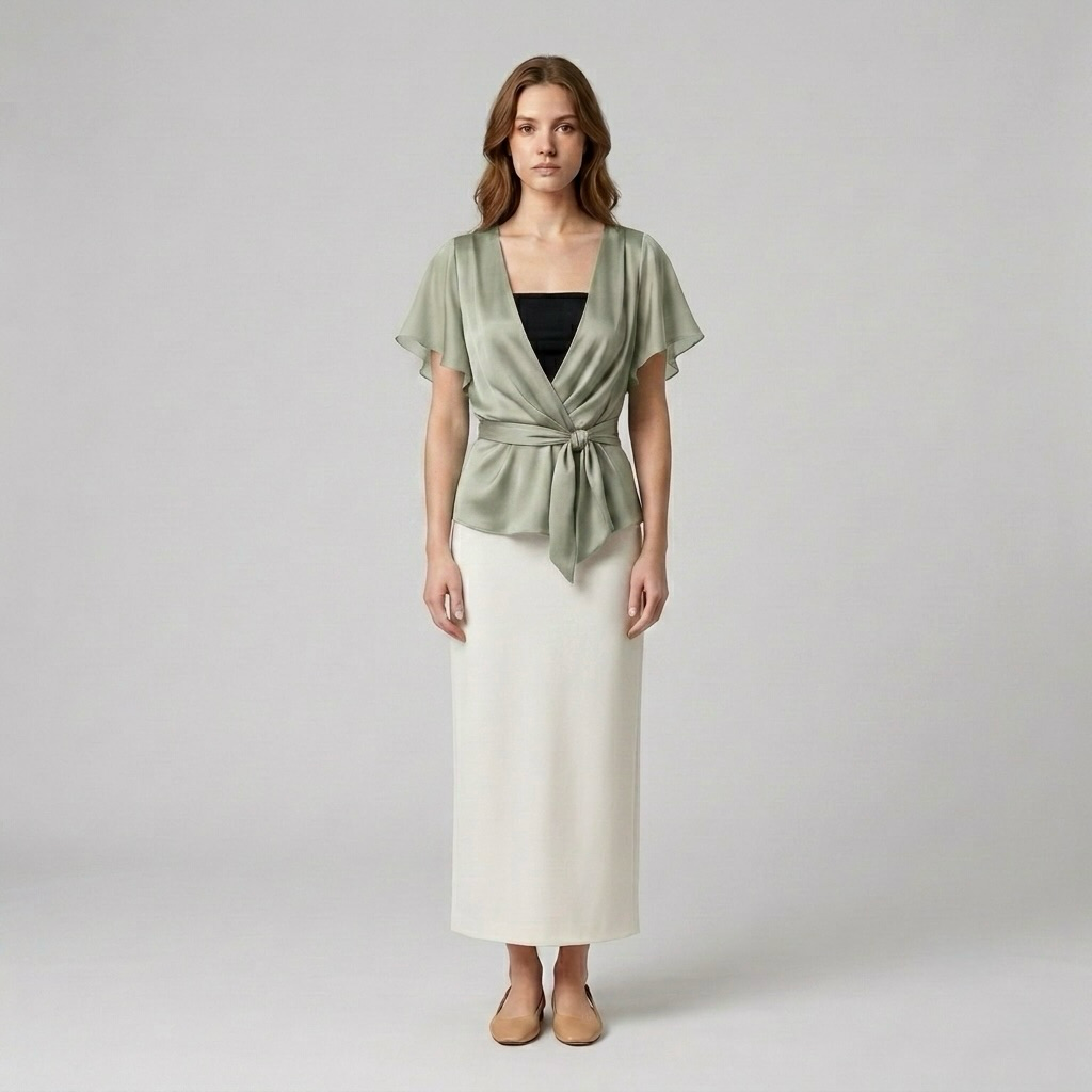 Wrap-Tie Satin Blouse