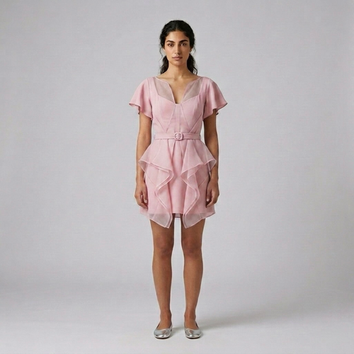 Cascade-Hem Mini Dress