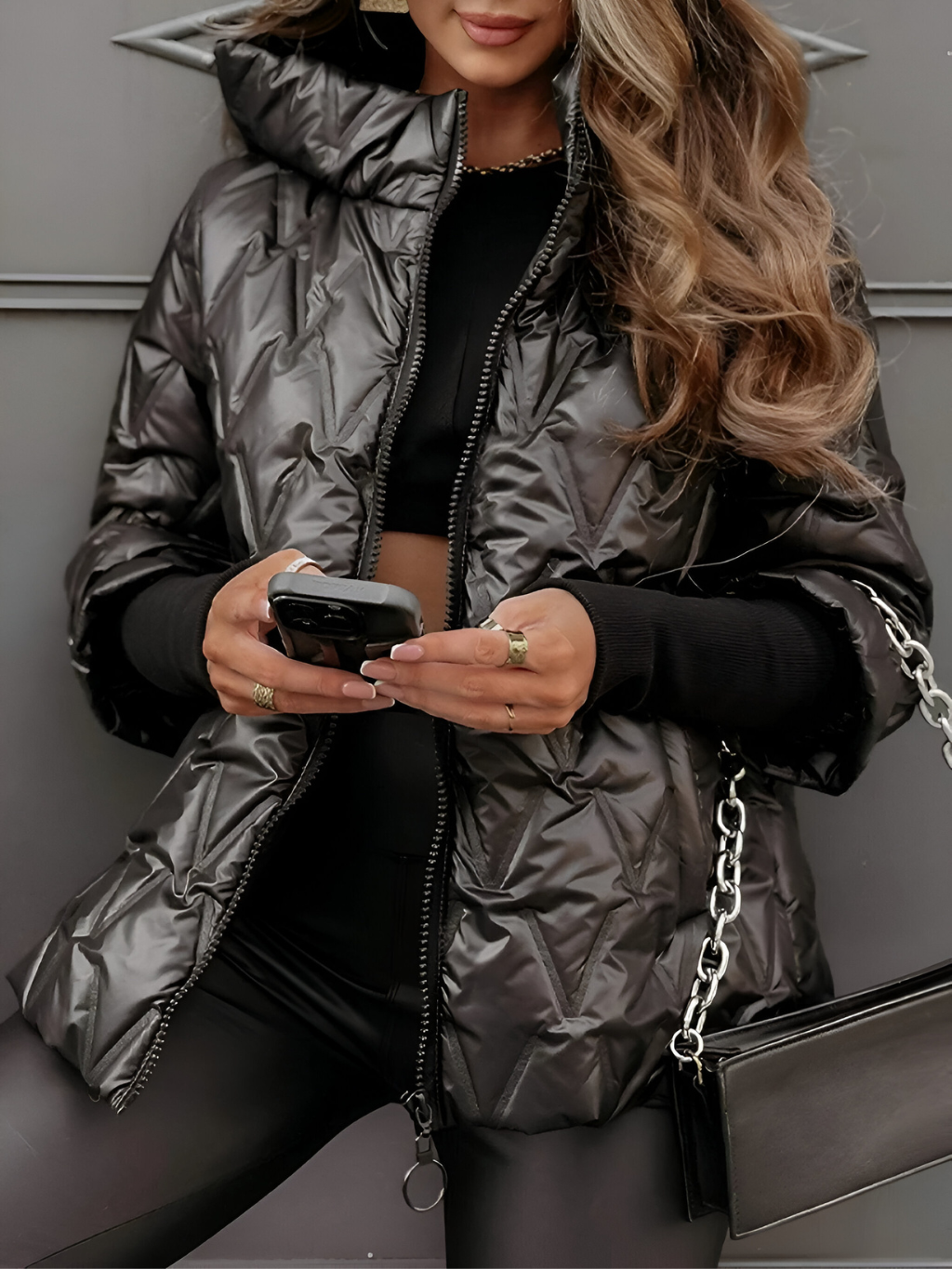 Quilted Winter Coat with Hood