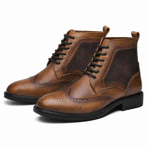 Burnished Leather Wingtip Boots with Grippy Outsole 0