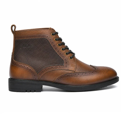 Burnished Leather Wingtip Boots with Grippy Outsole 1