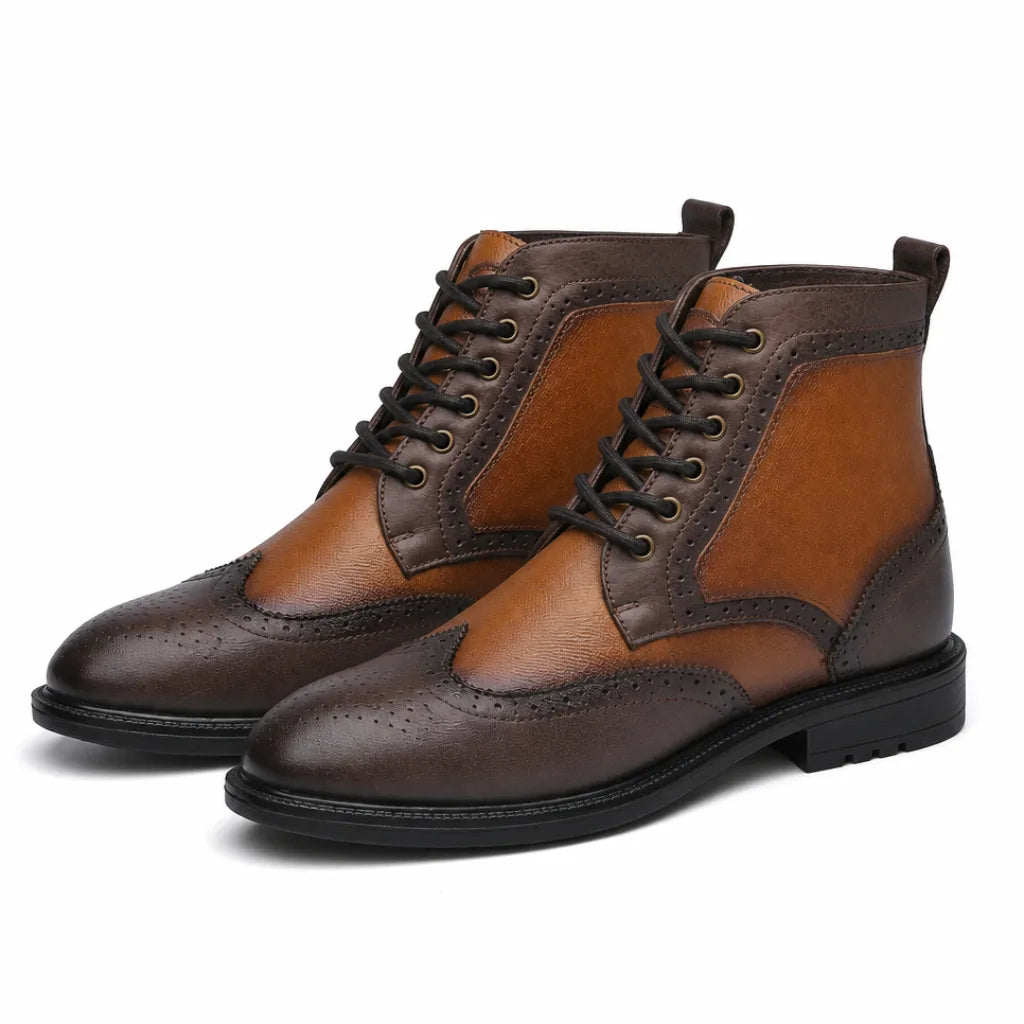 Burnished Leather Wingtip Boots with Grippy Outsole 4