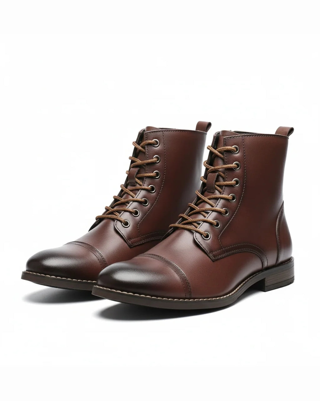 Cap Toe Black Leather Ankle Boots for Women with Lace-Up Closure 0