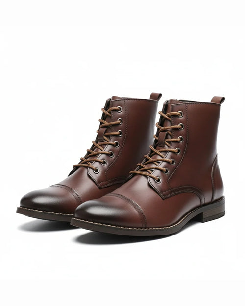 Cap Toe Black Leather Ankle Boots for Women with Lace-Up Closure 0