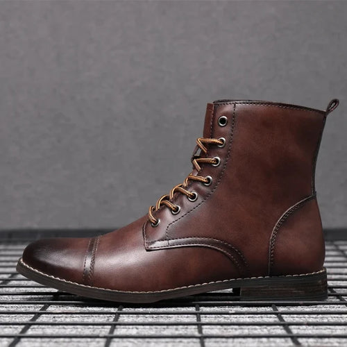 Cap Toe Black Leather Ankle Boots for Women with Lace-Up Closure 1