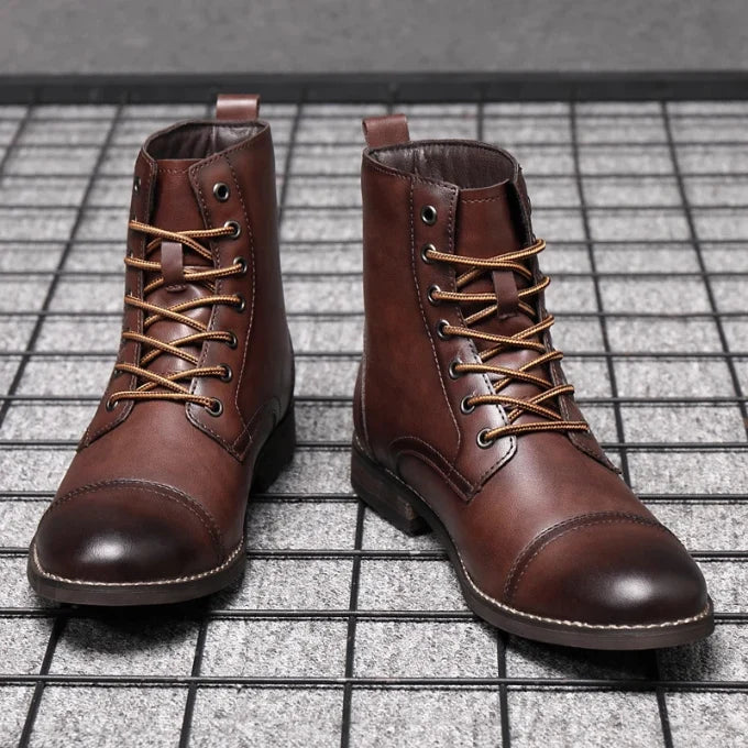 Cap Toe Black Leather Ankle Boots for Women with Lace-Up Closure 2