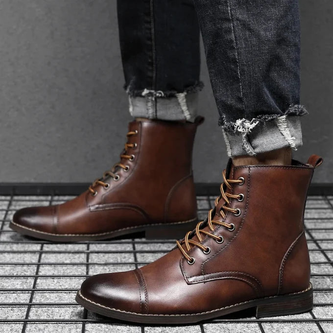 Cap Toe Black Leather Ankle Boots for Women with Lace-Up Closure 4