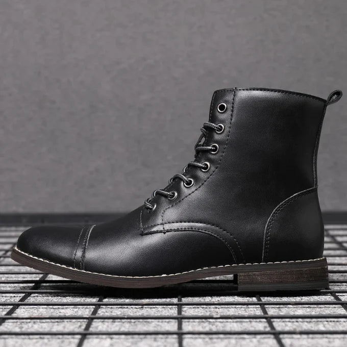 Cap Toe Black Leather Ankle Boots for Women with Lace-Up Closure 7