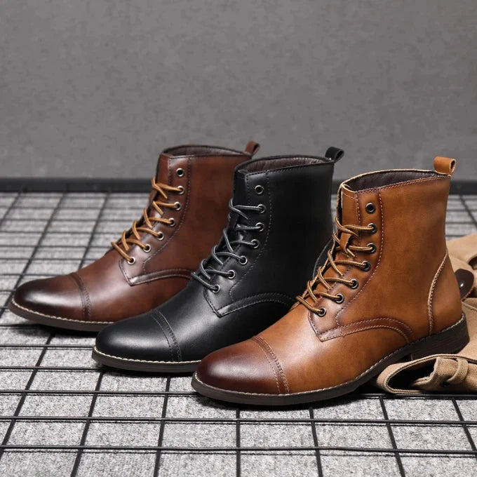 Cap Toe Black Leather Ankle Boots for Women with Lace-Up Closure 8