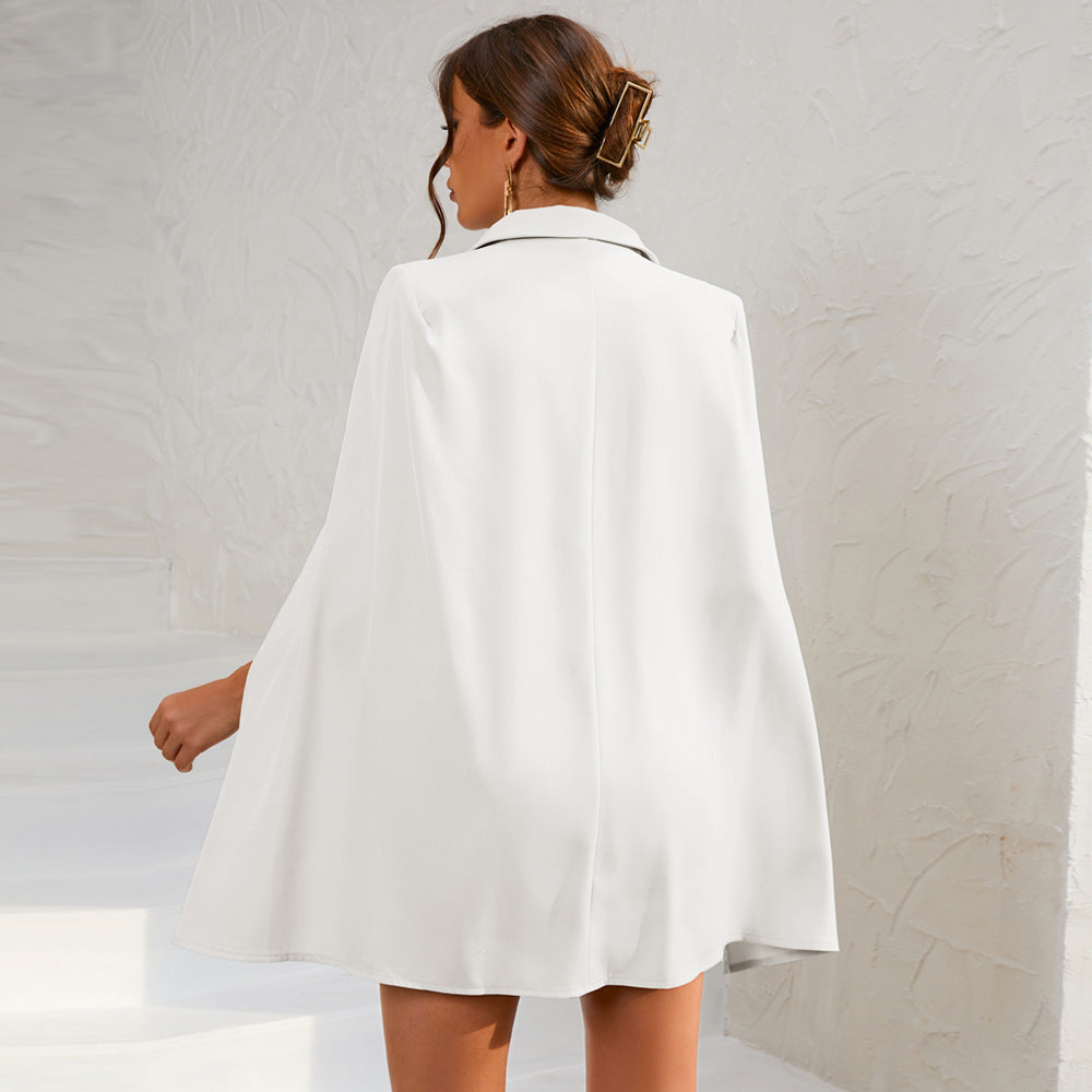 Double-Breasted Belted Cape Dress