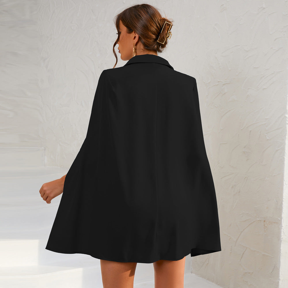 Double-Breasted Belted Cape Dress