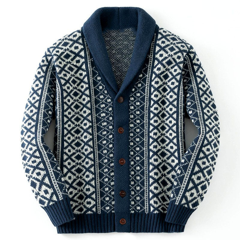 Men's Argyle Shawl Collar Knit Cardigan with Button Closure 1