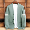Men’s Button-Up Knit Cardigan with Stripe Sleeve Detail 0
