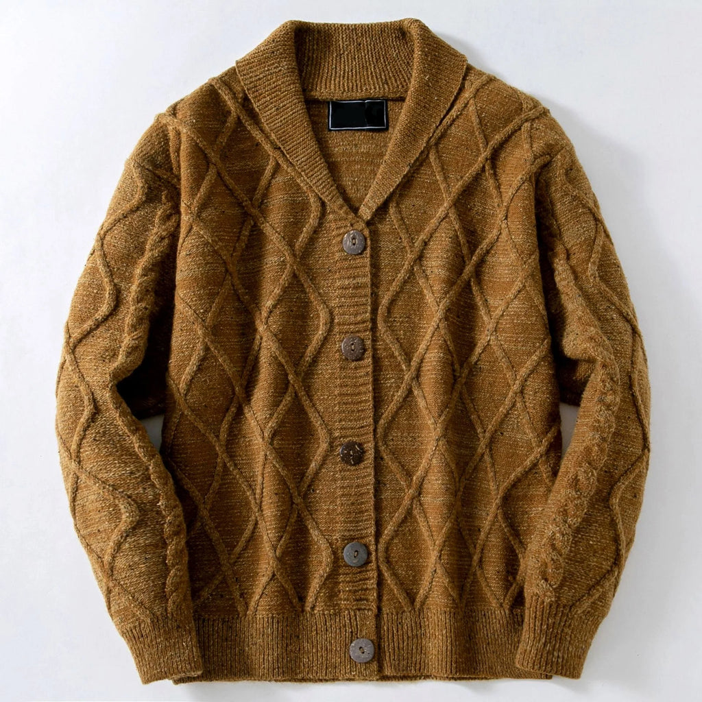 Men's Cable Knit Shawl Collar Cardigan with Button Front 1