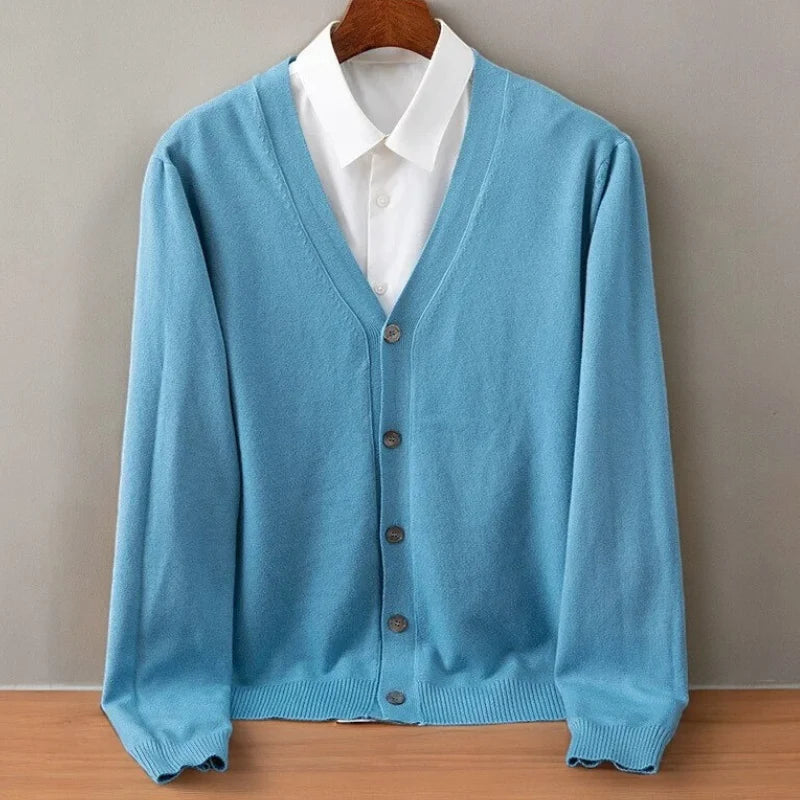 Men's Cashmere Blend Cardigan with Button Front and Ribbed Trim 1