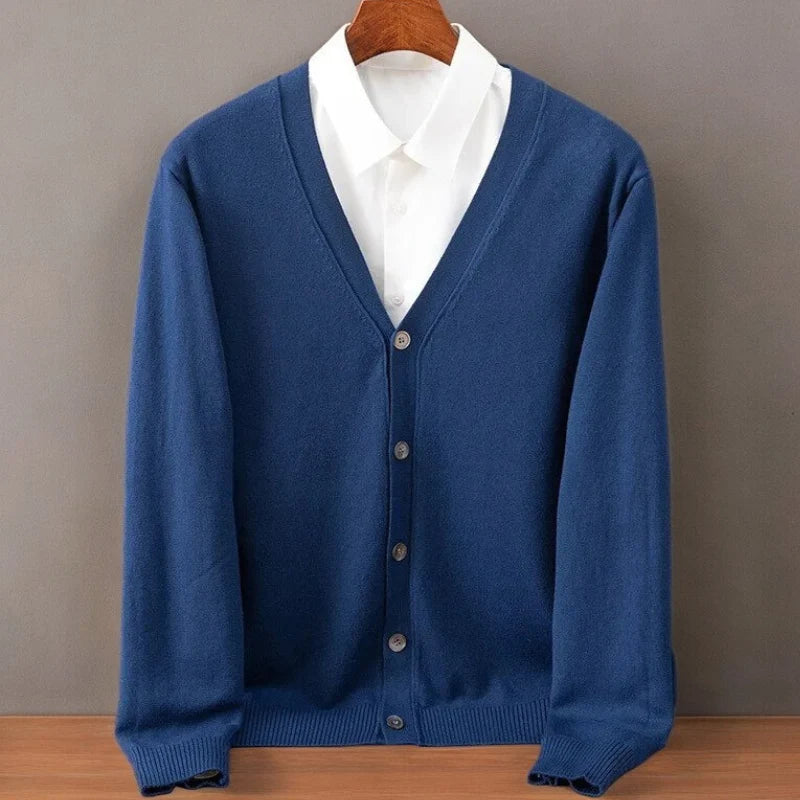 Men's Cashmere Blend Cardigan with Button Front and Ribbed Trim 2