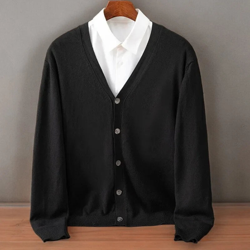 Men's Cashmere Blend Cardigan with Button Front and Ribbed Trim 3