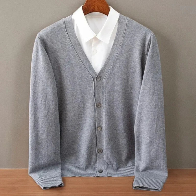 Men's Cashmere Blend Cardigan with Button Front and Ribbed Trim 5