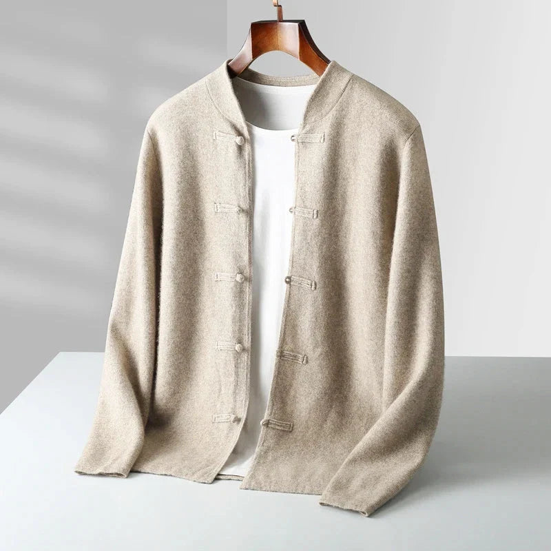 Men's Cashmere Blend Mandarin Collar Cardigan with Frog Closures 0