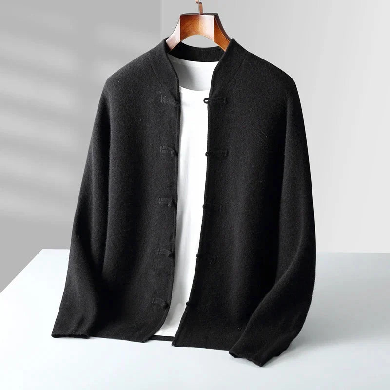 Men's Cashmere Blend Mandarin Collar Cardigan with Frog Closures 4