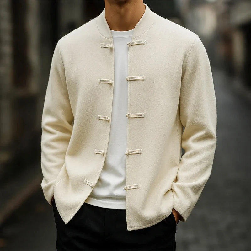 Men's Cashmere Blend Mandarin Collar Cardigan with Frog Closures 6