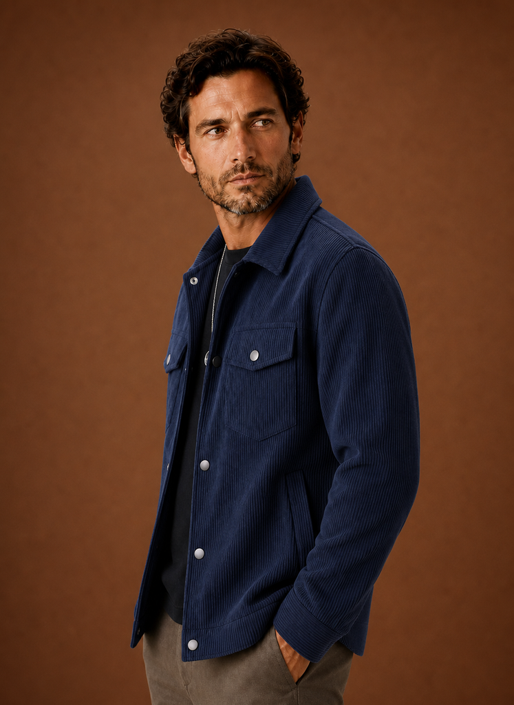 Men's corduroy button-front jacket featuring chest pockets, ideal for casual wear, showcasing a stylish design and comfortable fit. 5