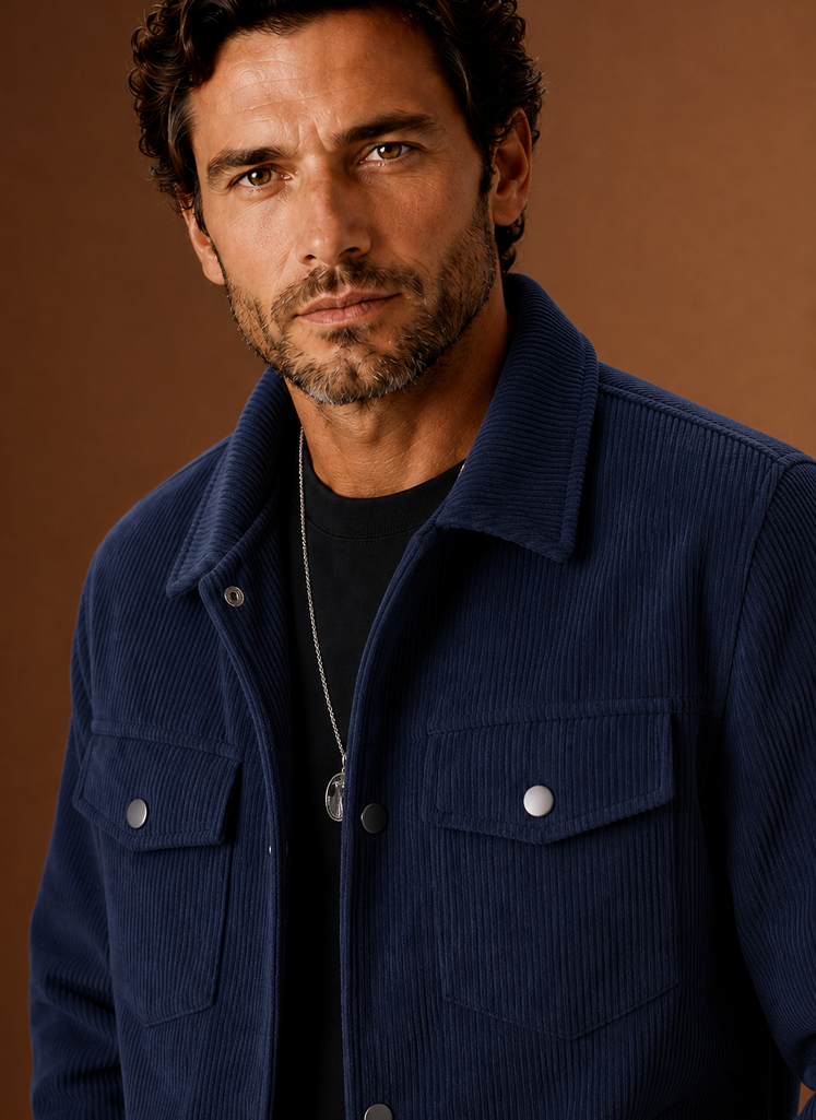 Men's corduroy button-front jacket featuring chest pockets, ideal for casual wear, showcasing a stylish design and comfortable fit. 7
