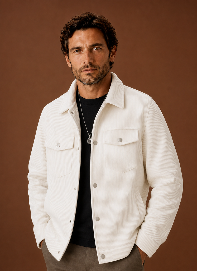 Men's corduroy button-front jacket featuring chest pockets, ideal for casual wear, showcasing a stylish design and comfortable fit. 9