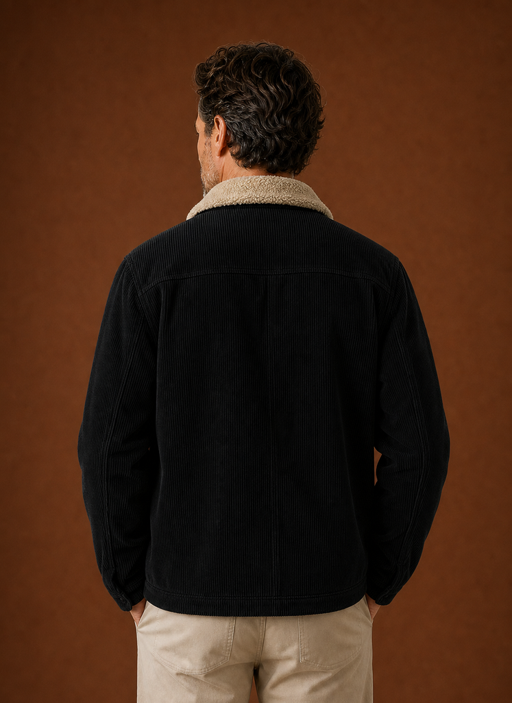 Men's corduroy jacket lined with soft sherpa, perfect for keeping warm in cold weather, featuring a stylish design and practical pockets. 3